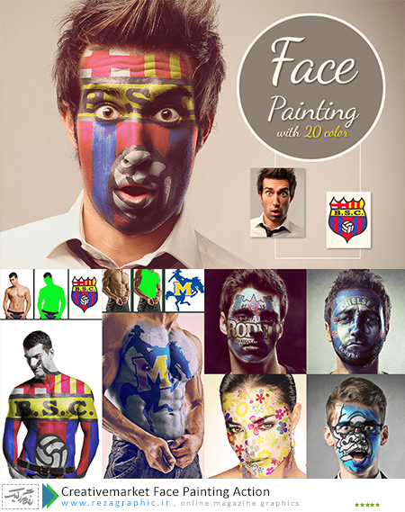 اکشن نقاشی روی صورت و بدن فتوشاپ-Creativemarket Face Painting Action|رضاگرافیک